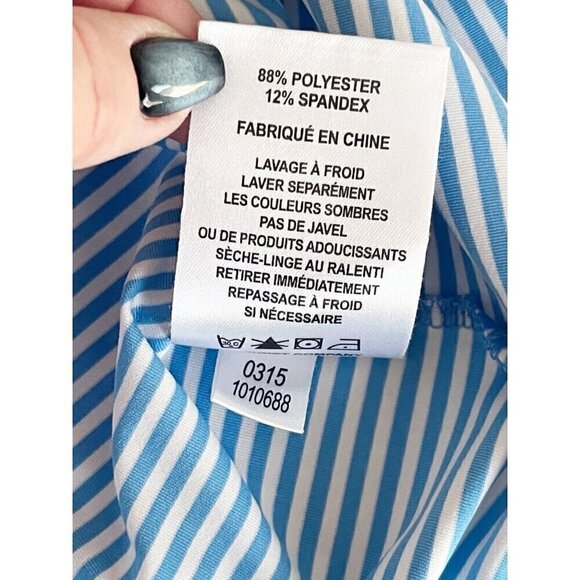 Footjoy Men's Sz L Blue White Striped Short Sleeve Golf Athletic Polo Shirt - Picture 6 of 8